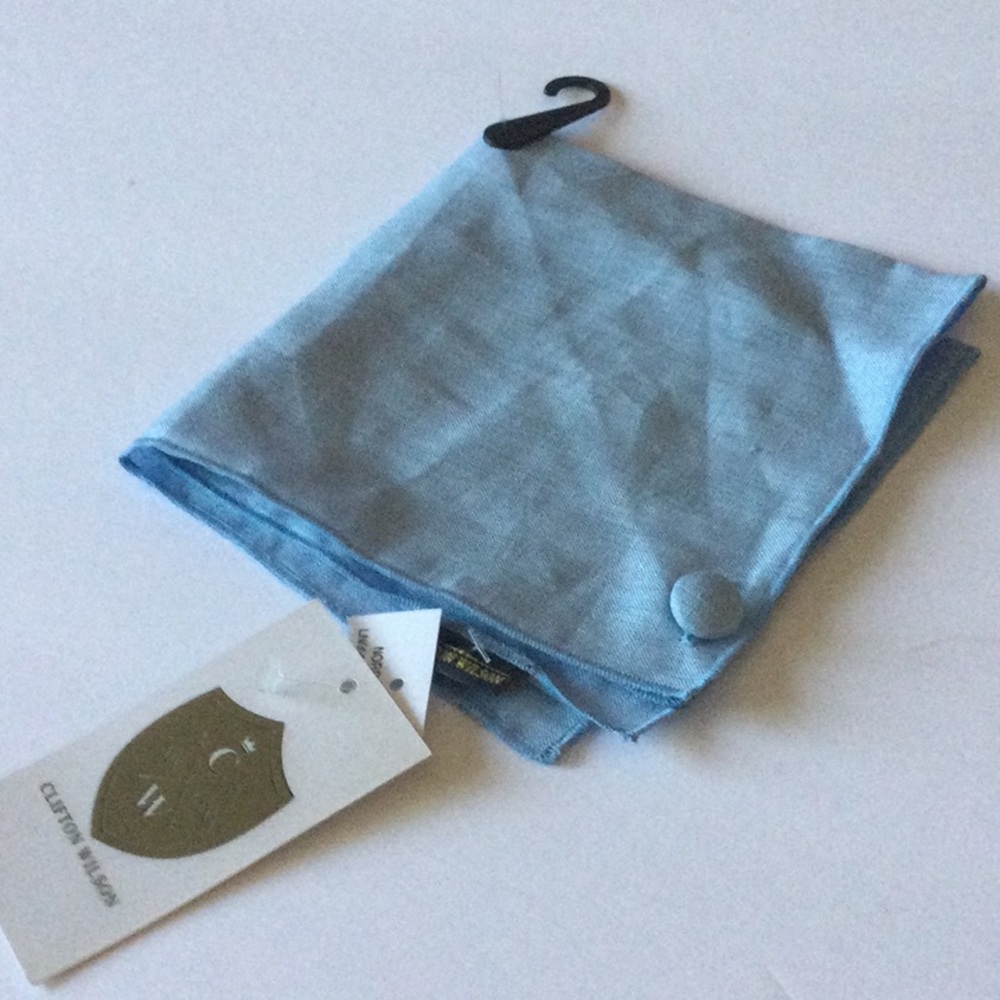 CLIFTON WILSON MENS LINEN POCKET SQUARE BLUE NWT